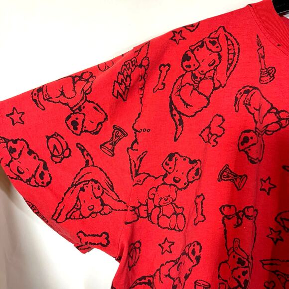 Zoo Crew 80s Red Puppy Dogs Long Night Shirt Cotton Stars Hearts Short Sleeve - Picture 2 of 9